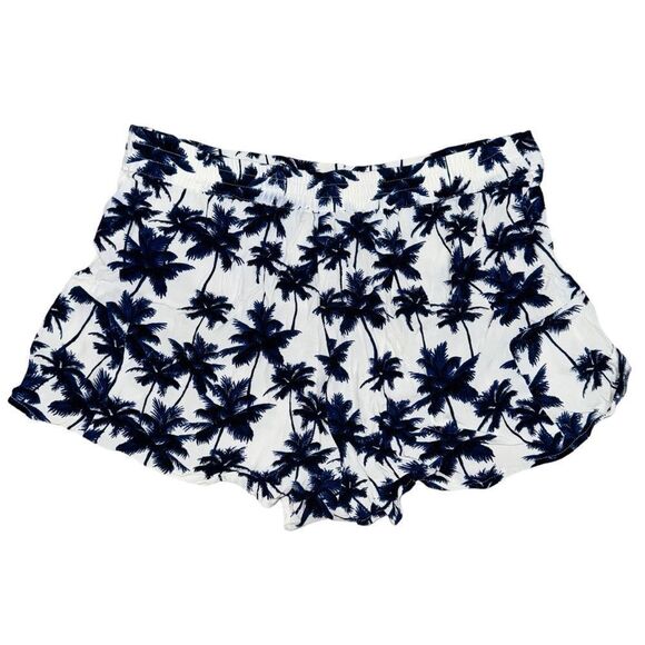 Forever 21 White and Blue Palm Tree Tropical Shorts Lightweight elastic waist M - Picture 7 of 9